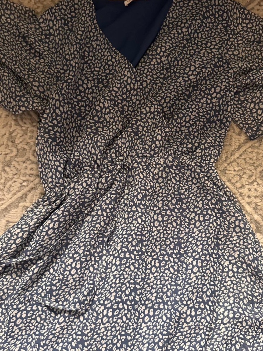 Blue Printed Wrap Dress - Women's Casual Day Dress